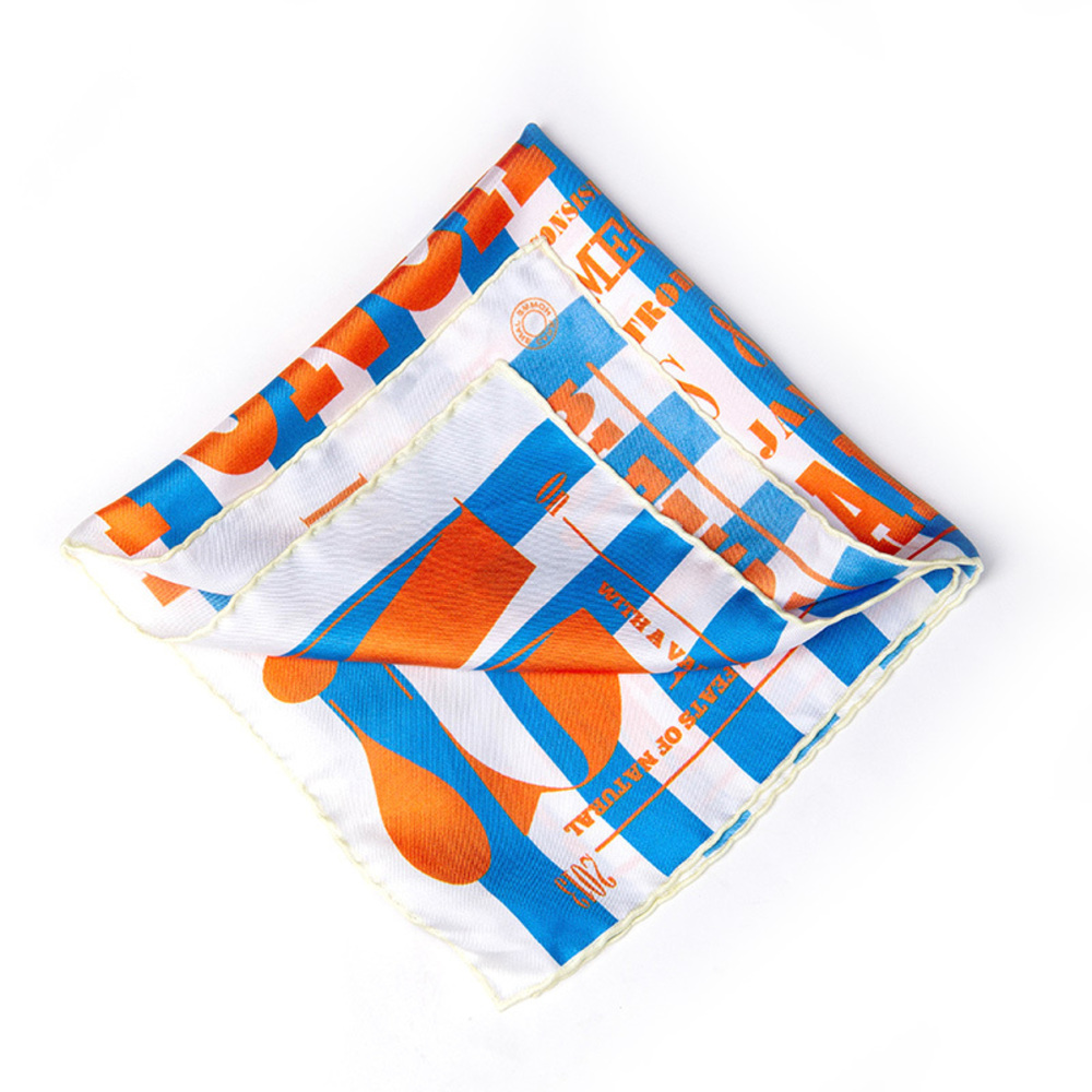 JANE CARR WHITE, BLUE & ORANGE PAISLEY POCKET SQUARE | MENS SIZE 42X42